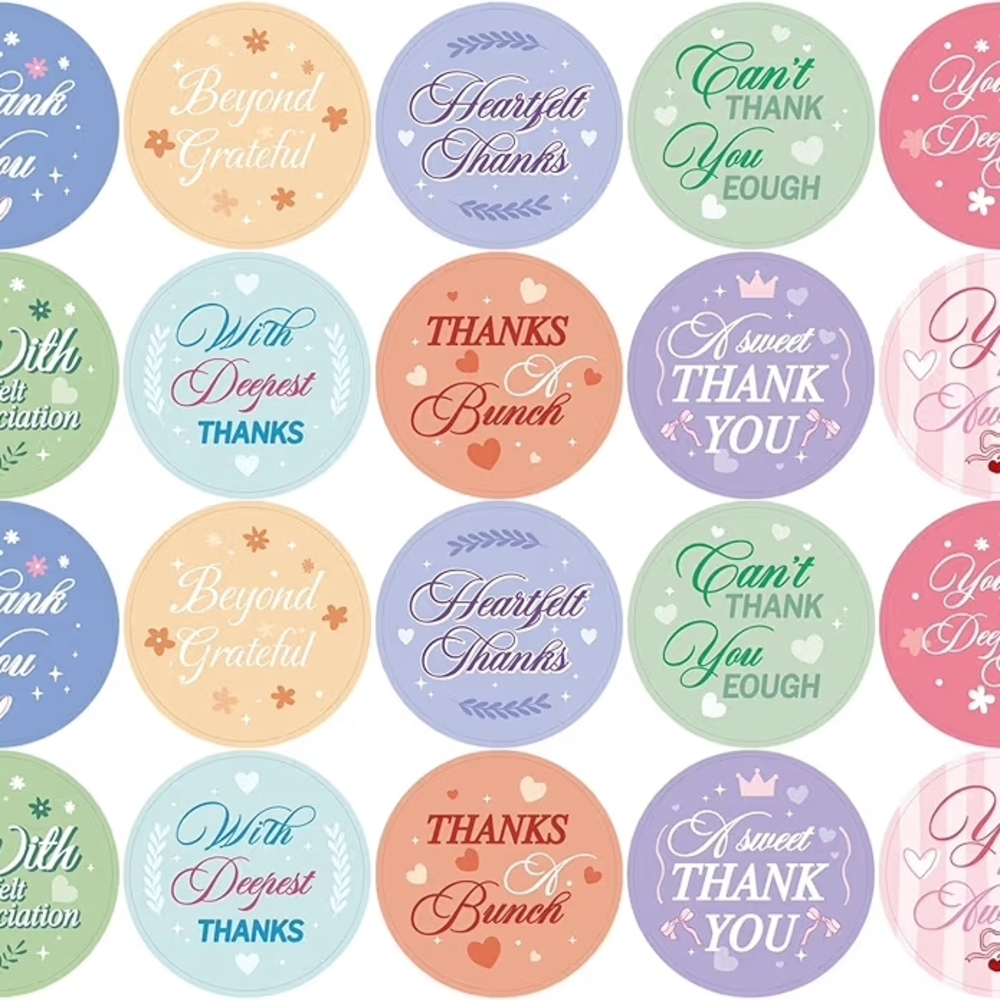 600pcs Colorful Thank You Stickers